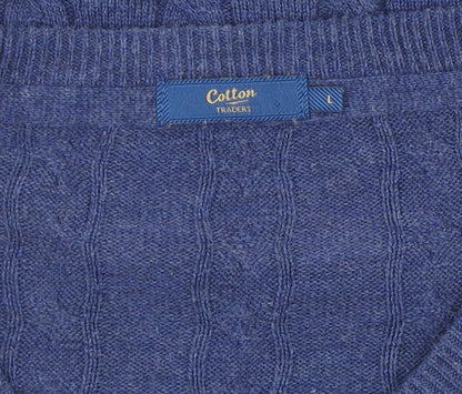 Cotton Traders Men's Blue V-Neck Cable Knit Jumper L
