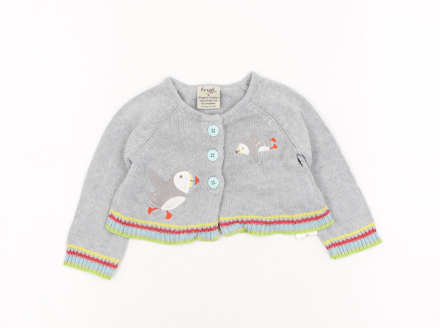 Frugi Baby Grey Animal Print Cardigan 0-3 Months