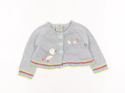 Frugi Baby Grey Animal Print Cardigan 0-3 Months