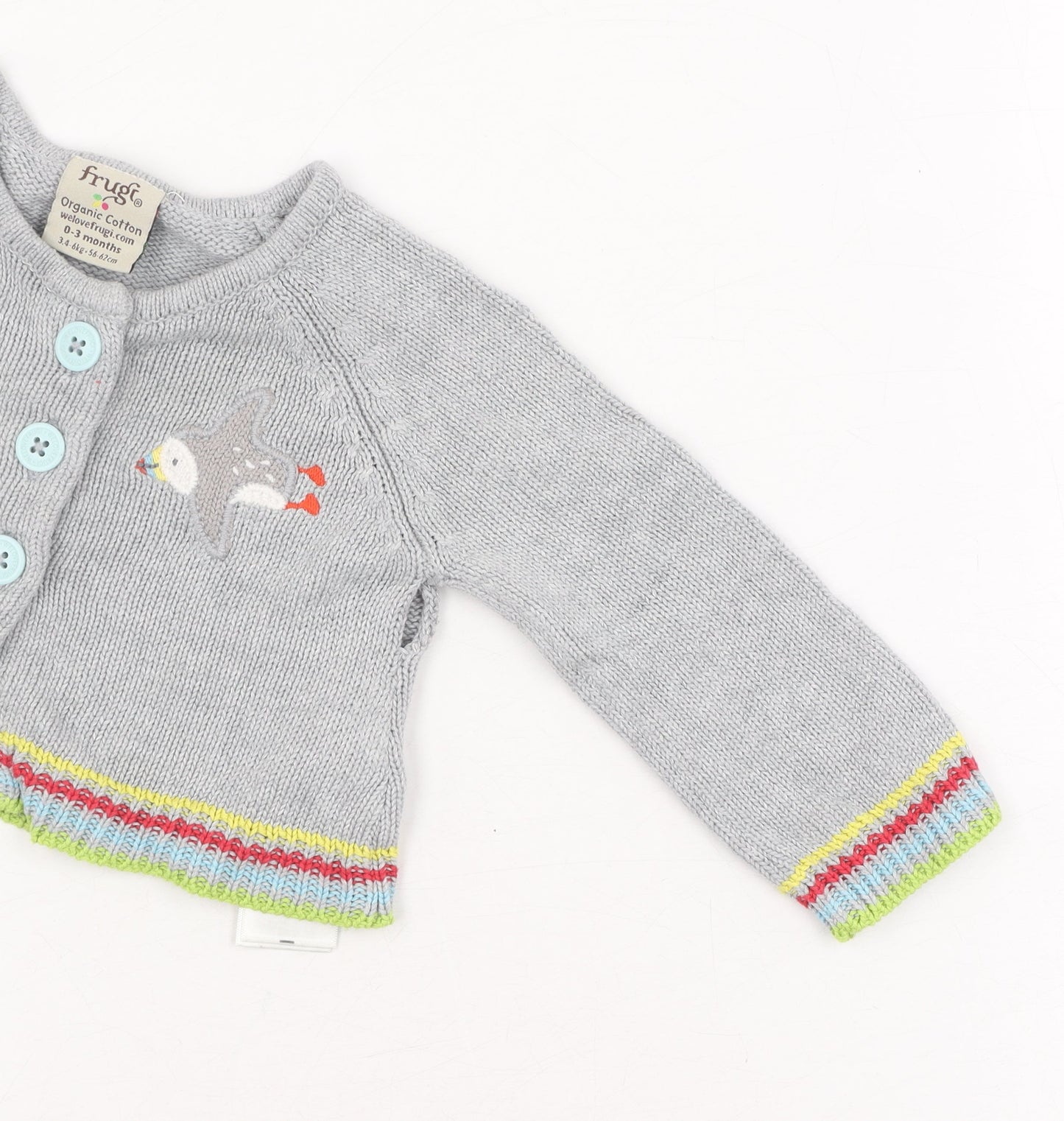 Frugi Baby Grey Animal Print Cardigan 0-3 Months