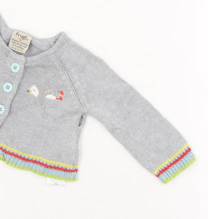 Frugi Baby Grey Animal Print Cardigan 0-3 Months