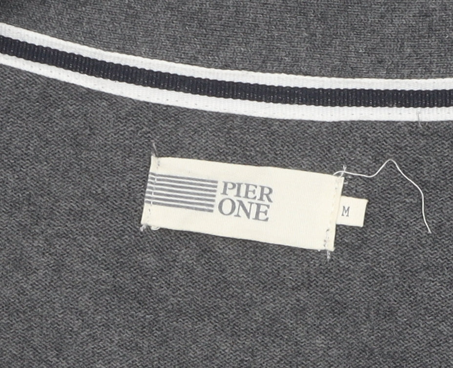 Pier One Unisex Grey Cardigan M V-Neck Knit Jumper