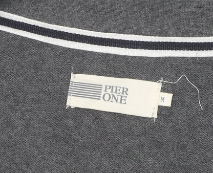 Pier One Unisex Grey Cardigan M V-Neck Knit Jumper