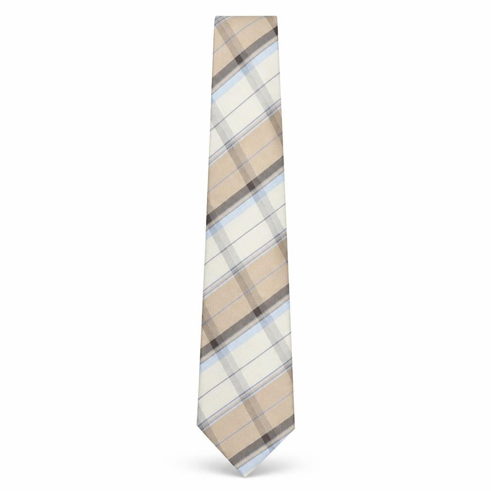 Mens Van Heusen Beige Plaids & Checks 100% Silk  Tie