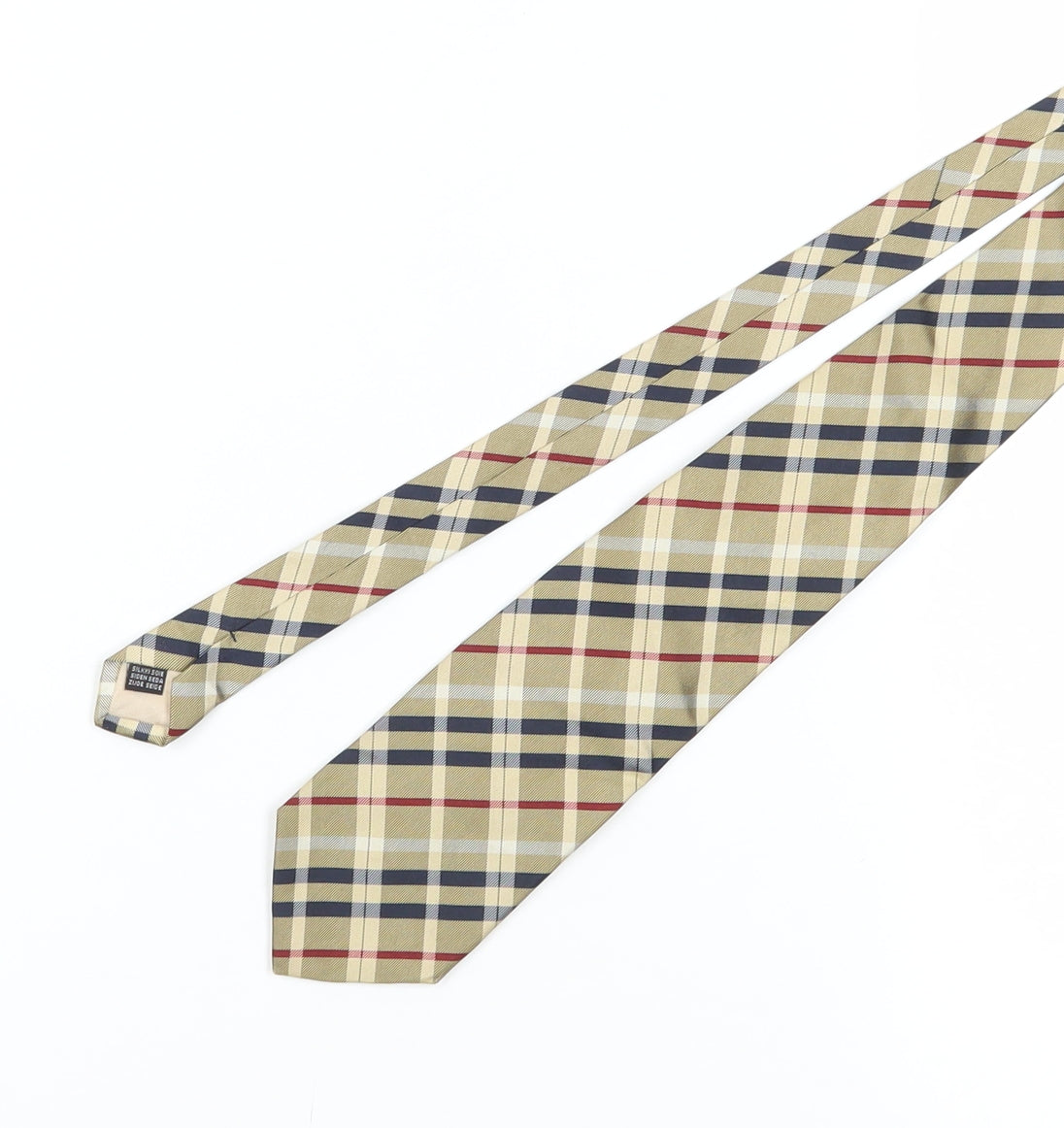Van Gils Men's Beige Plaid Designer Silk Tie