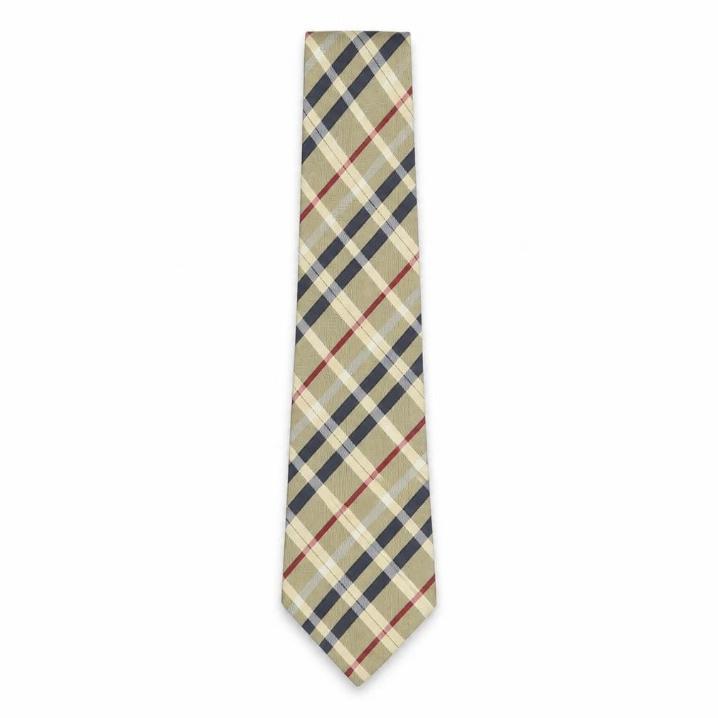 Mens Van Gils Beige Plaids & Checks 100% Silk Designer Tie