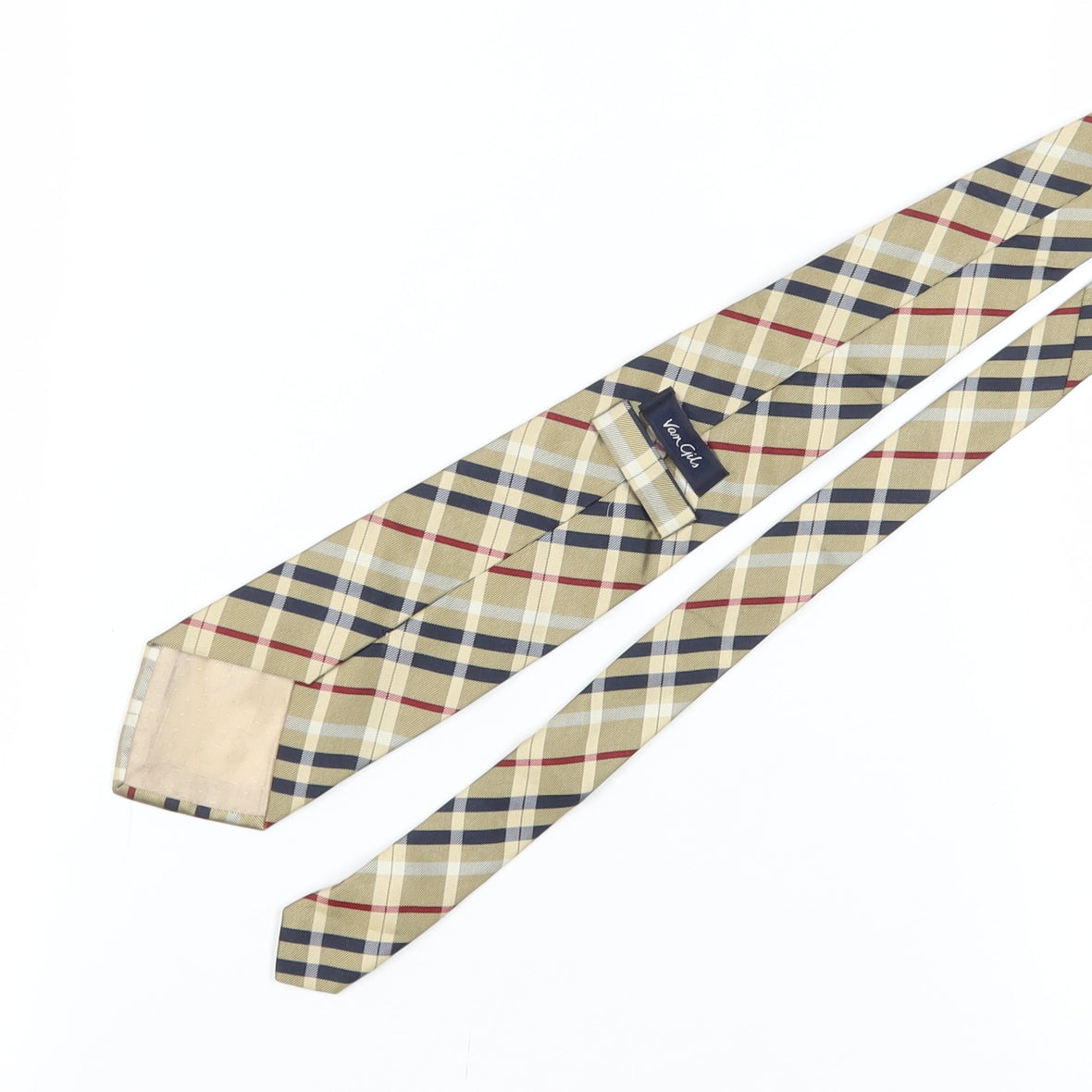 Van Gils Men's Beige Plaid Designer Silk Tie