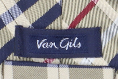 Van Gils Men's Beige Plaid Designer Silk Tie
