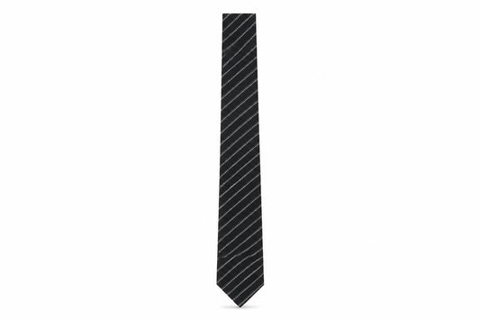 Front view of Thomas Nash Men's Black Striped Silk Tie