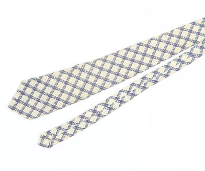 John Collier Men's Beige & Blue Checked Tie
