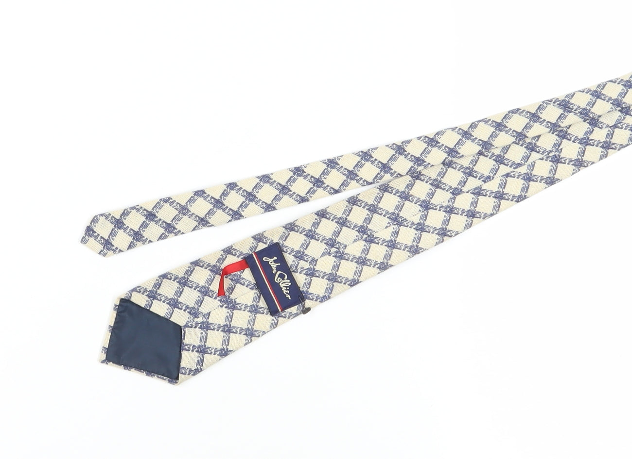 John Collier Men's Beige & Blue Checked Tie