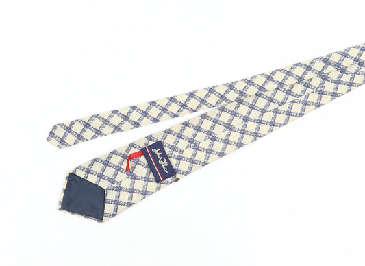 John Collier Men's Beige & Blue Checked Tie