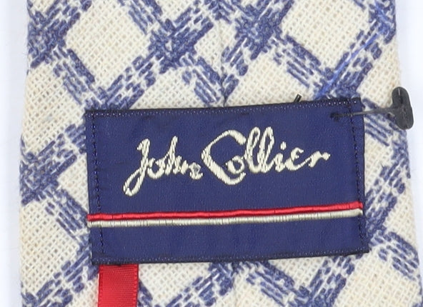 John Collier Men's Beige & Blue Checked Tie