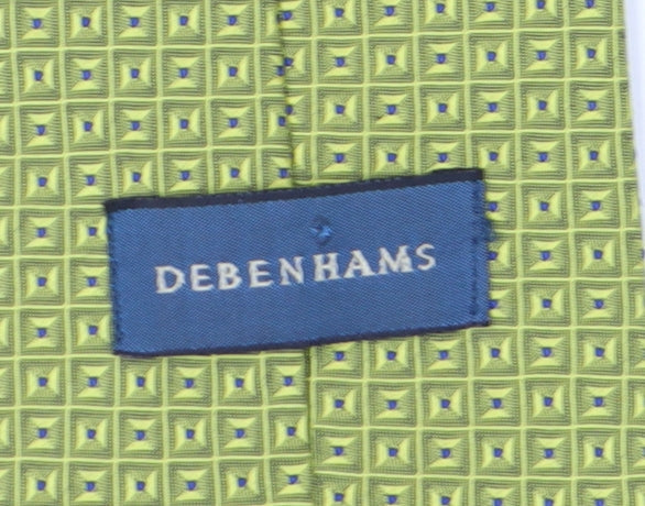 Mens Debenhams Green Geometric 100% Silk Slim Tie