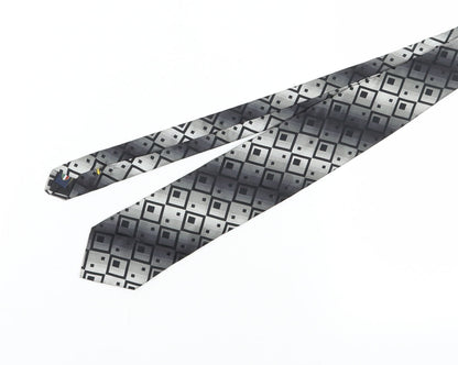 Profuomo Men's Silver Geometric Silk Tie