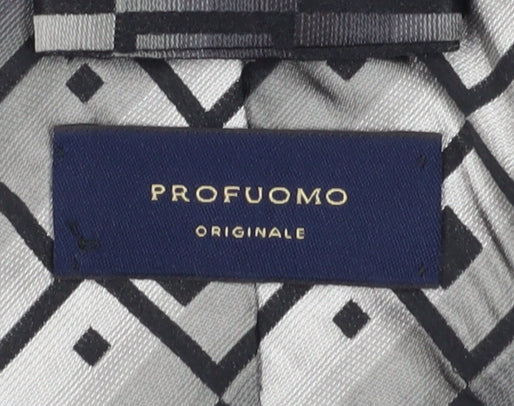 Profuomo Men's Silver Geometric Silk Tie