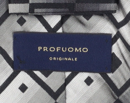 Profuomo Men's Silver Geometric Silk Tie