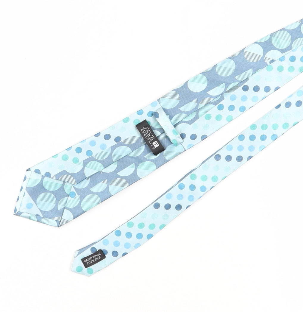 Jane T Exclusive Men's Blue Polka Dot Silk Tie, Handmade