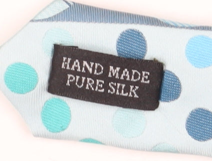 Jane T Exclusive Men's Blue Polka Dot Silk Tie, Handmade