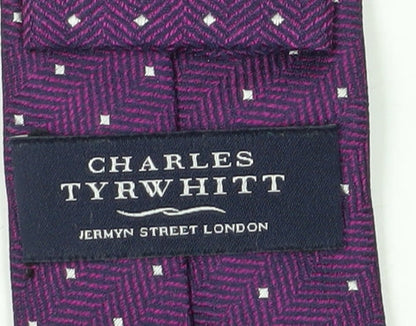 Mens Charles Tyrwhitt Purple Polka Dot 100% Silk Slim Tie