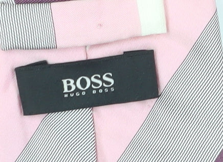 Hugo Boss Men's Purple Pink Striped Silk Slim Tie
