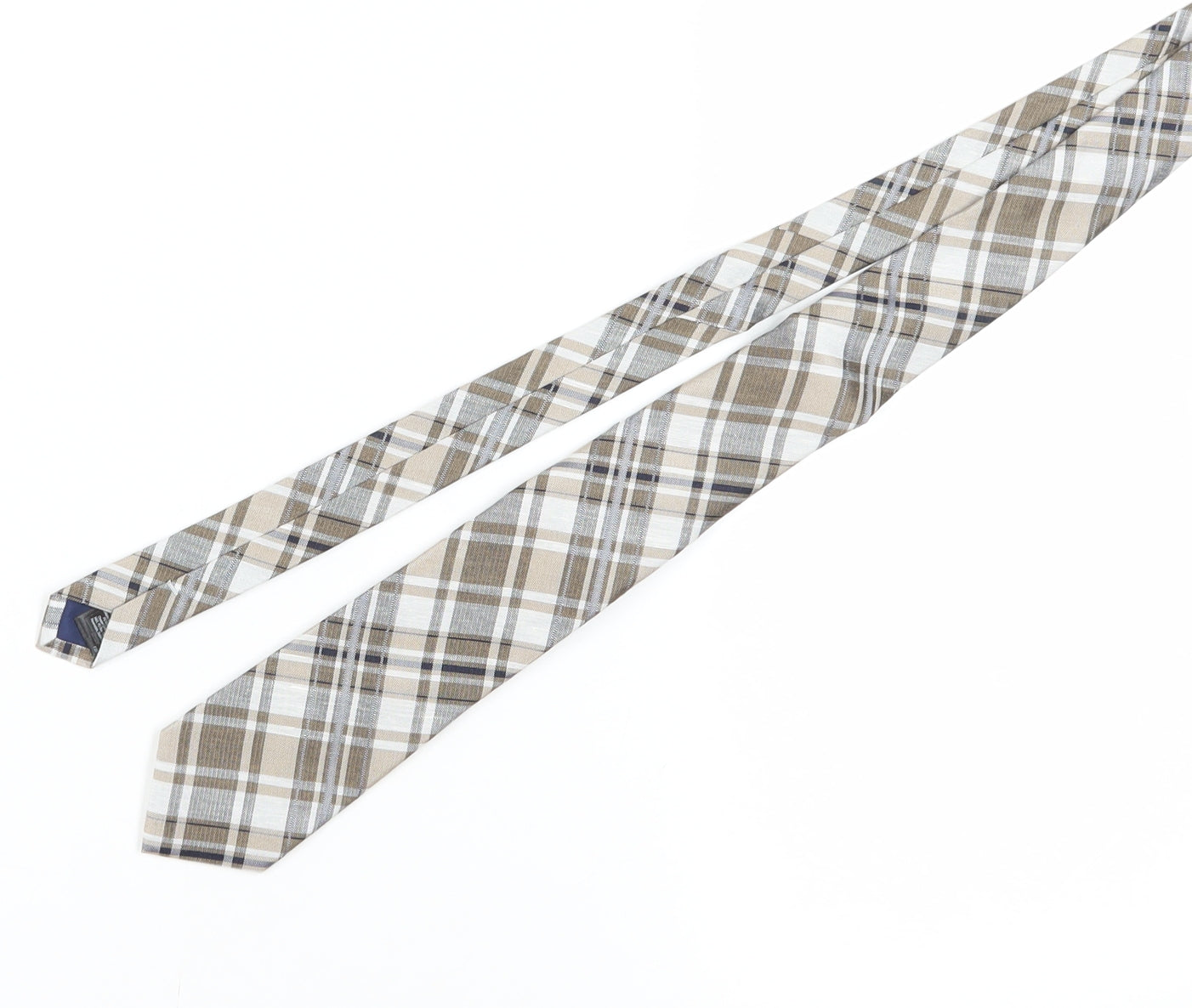 Marks and Spencer Men’s Beige Plaid Silk-Linen Tie