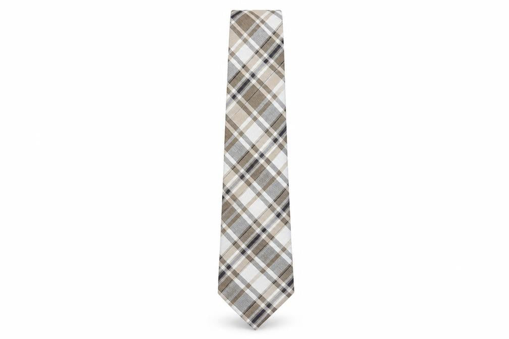Mens Marks and Spencer Beige Plaids & Checks 65% Silk 35% Linen  Tie