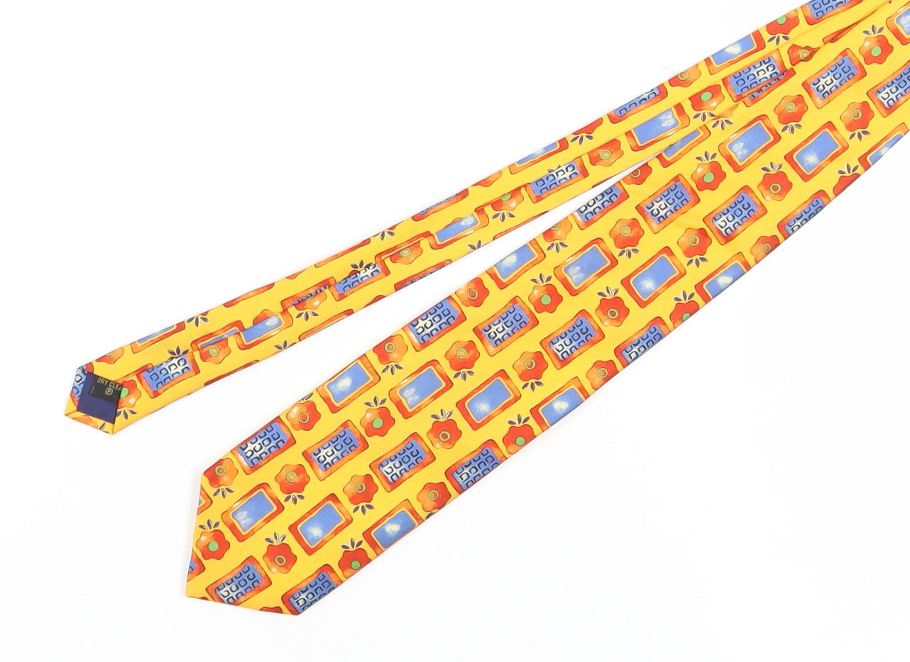 James Barry Men's Yellow Geometric Silk Slim Tie