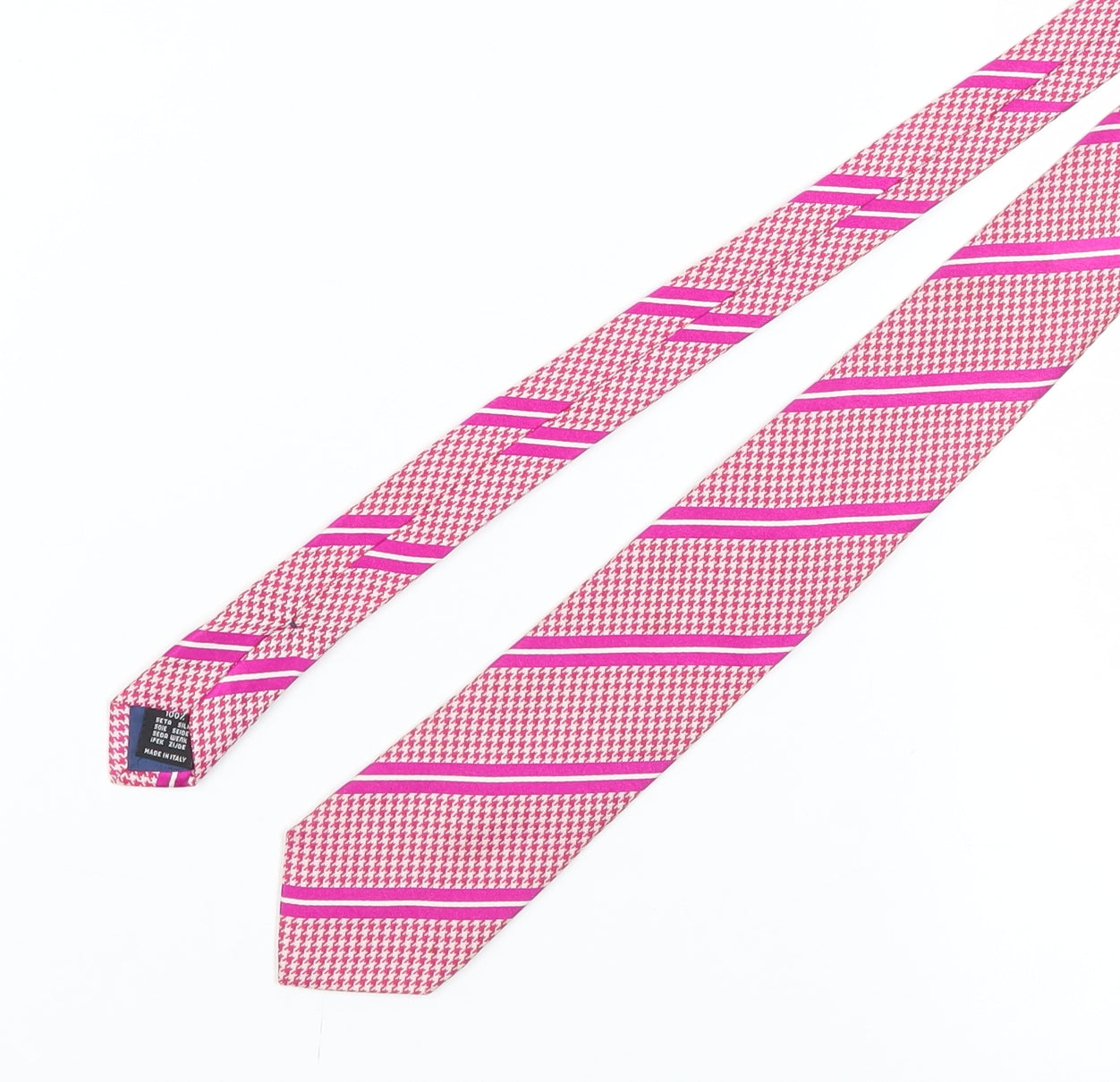 Mens Chester Barrie Pink Houndstooth 100% Silk  Tie