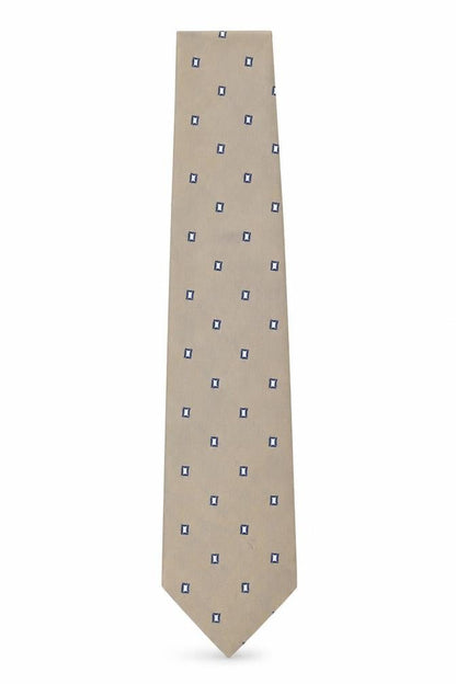 Mens Woodstock Beige Geometric 100% Silk Designer Tie