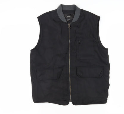 Pull&Bear Unisex Black Sleeveless Bomber Waistcoat, Size 8