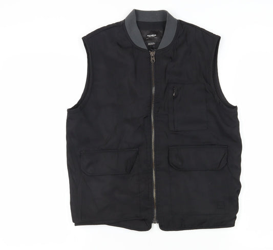 Pull&Bear Unisex Black Sleeveless Bomber Waistcoat, Size 8