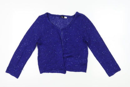 H&M Women's Blue Cardigan Size 14 Sequin V-Neck Knit