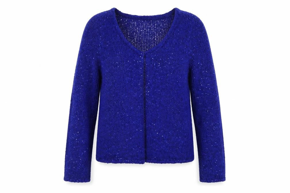 H&M Women's Blue Cardigan Size 14 Sequin V-Neck Knit