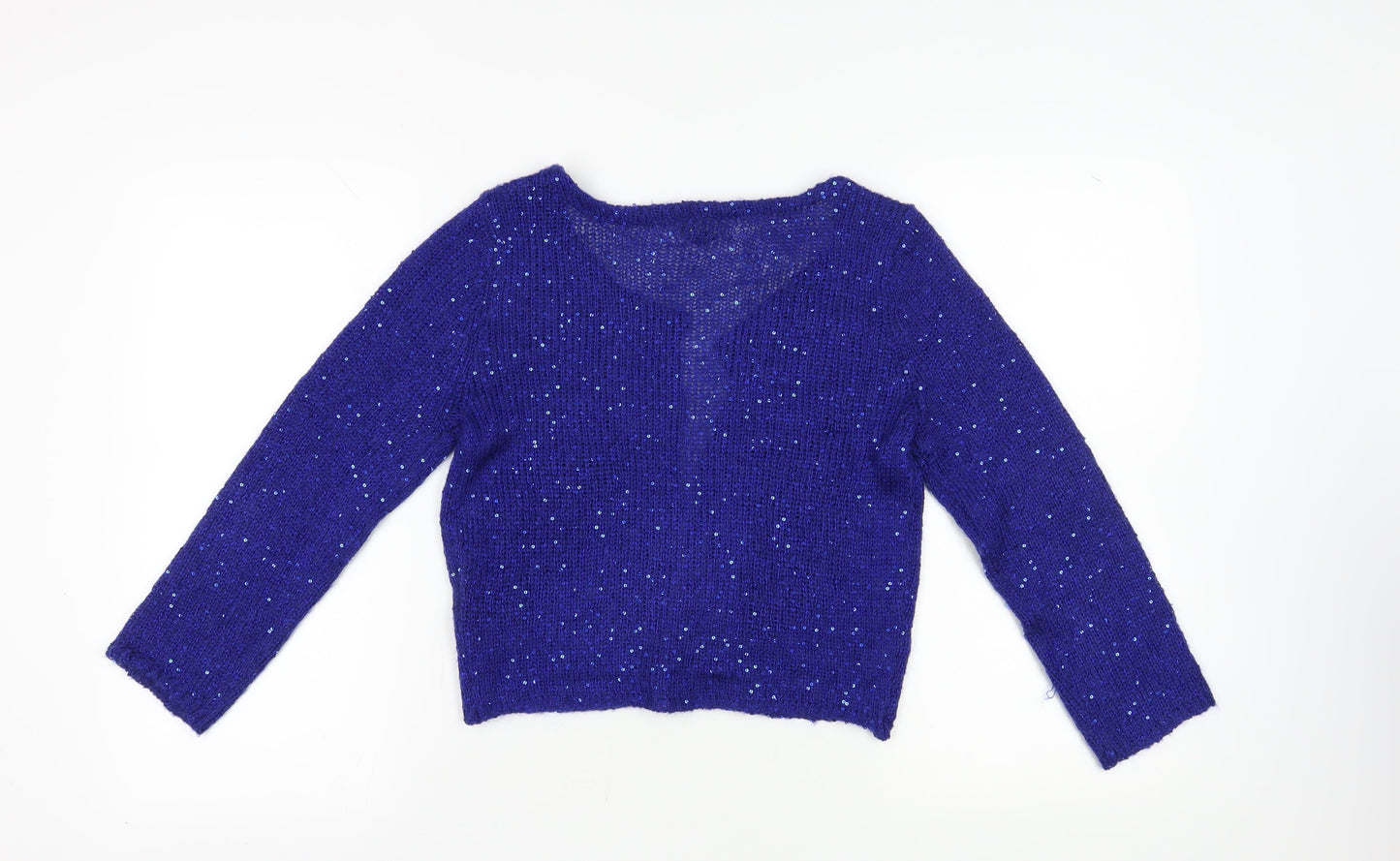 H&M Women's Blue Cardigan Size 14 Sequin V-Neck Knit
