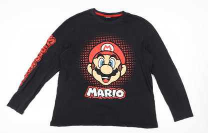 Super Mario Men's Black XL Long Sleeve Cotton T-Shirt