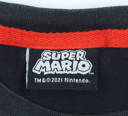 Super Mario Men's Black XL Long Sleeve Cotton T-Shirt