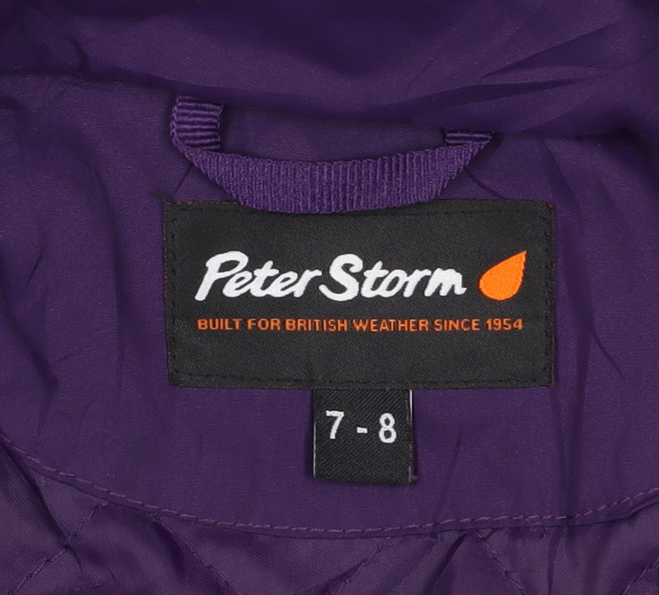 Peter Storm Girls Purple Rain Coat, Size 7-8, Hooded & Lightweight