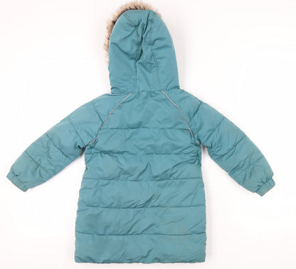 FatFace Girls Blue Long Puffer Jacket 3-4 Winter Coat