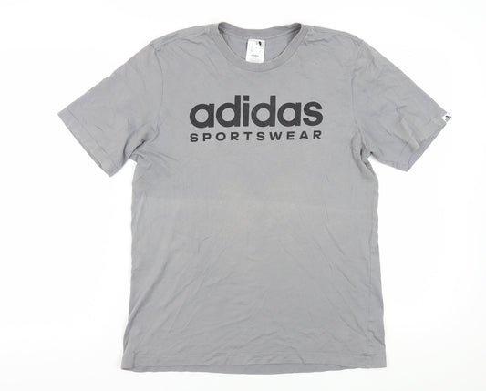 Adidas Men's Grey Cotton Sports T-Shirt M