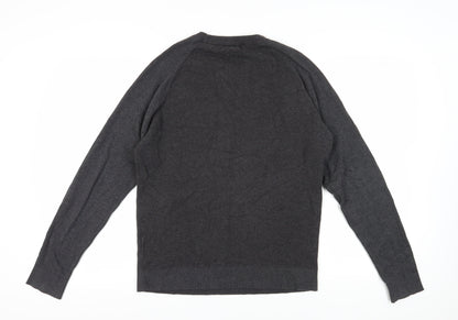 Jack & Jones Men Grey Cotton Pullover Jumper L