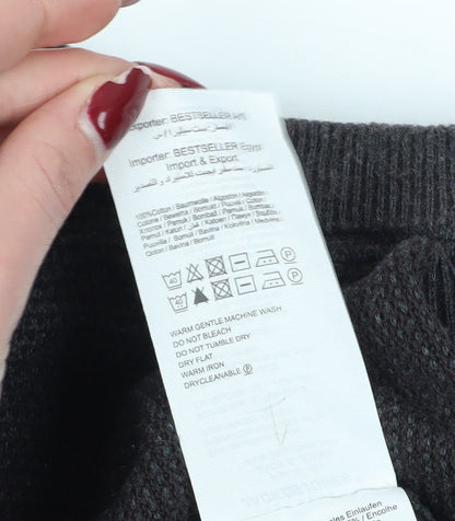 Jack & Jones Men Grey Cotton Pullover Jumper L