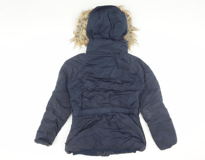 Pepe Jeans Women's Blue S Puffer Jacket with Faux Fur Hood