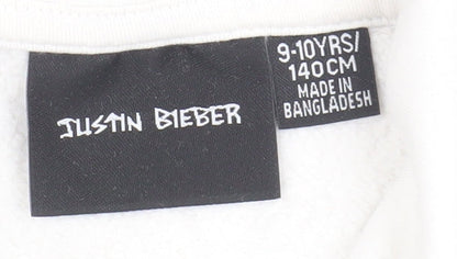 Just in Bieber Girls White Graphic Print Hoodie 9-10 Years
