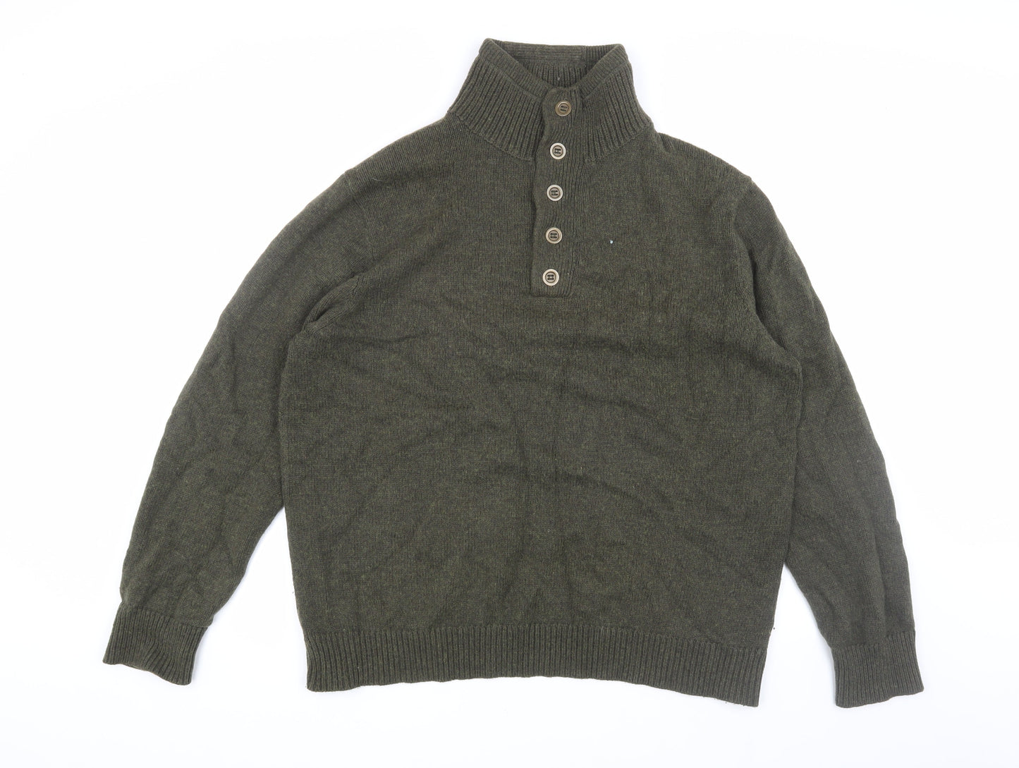 Gap Men's XL Green Henley Jumper Mock Neck Button