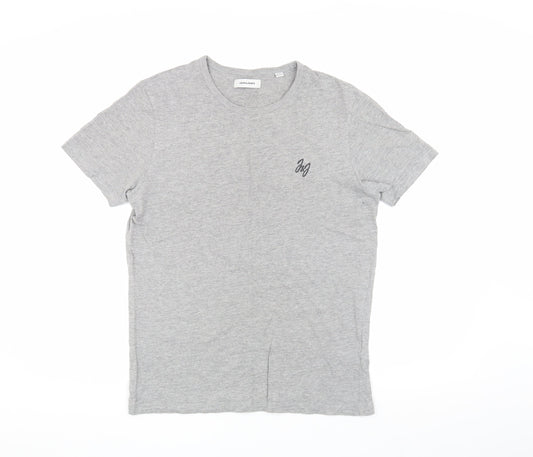 Jack & Jones Men's Grey Logo Crew Neck T-Shirt - Size S