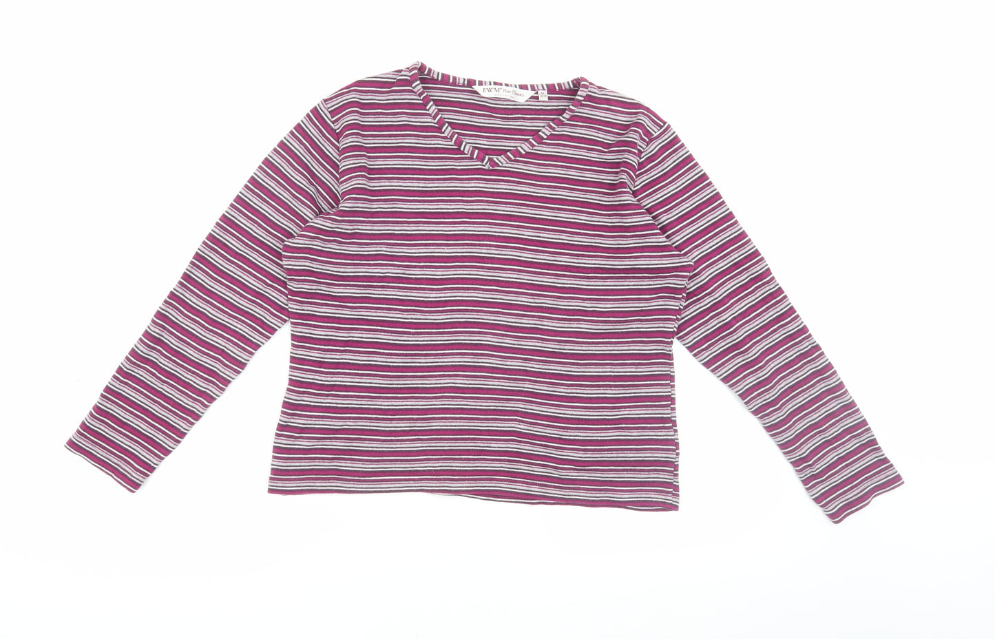 EWM Women's Multicoloured Striped Top Medium V-Neck