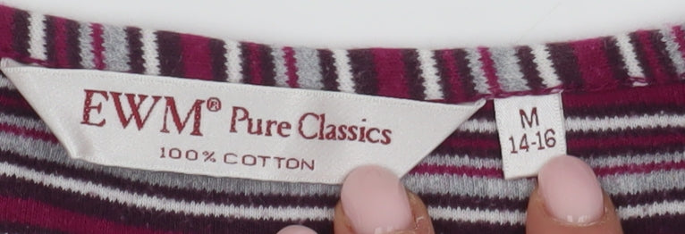 EWM Women's Multicoloured Striped Top Medium V-Neck