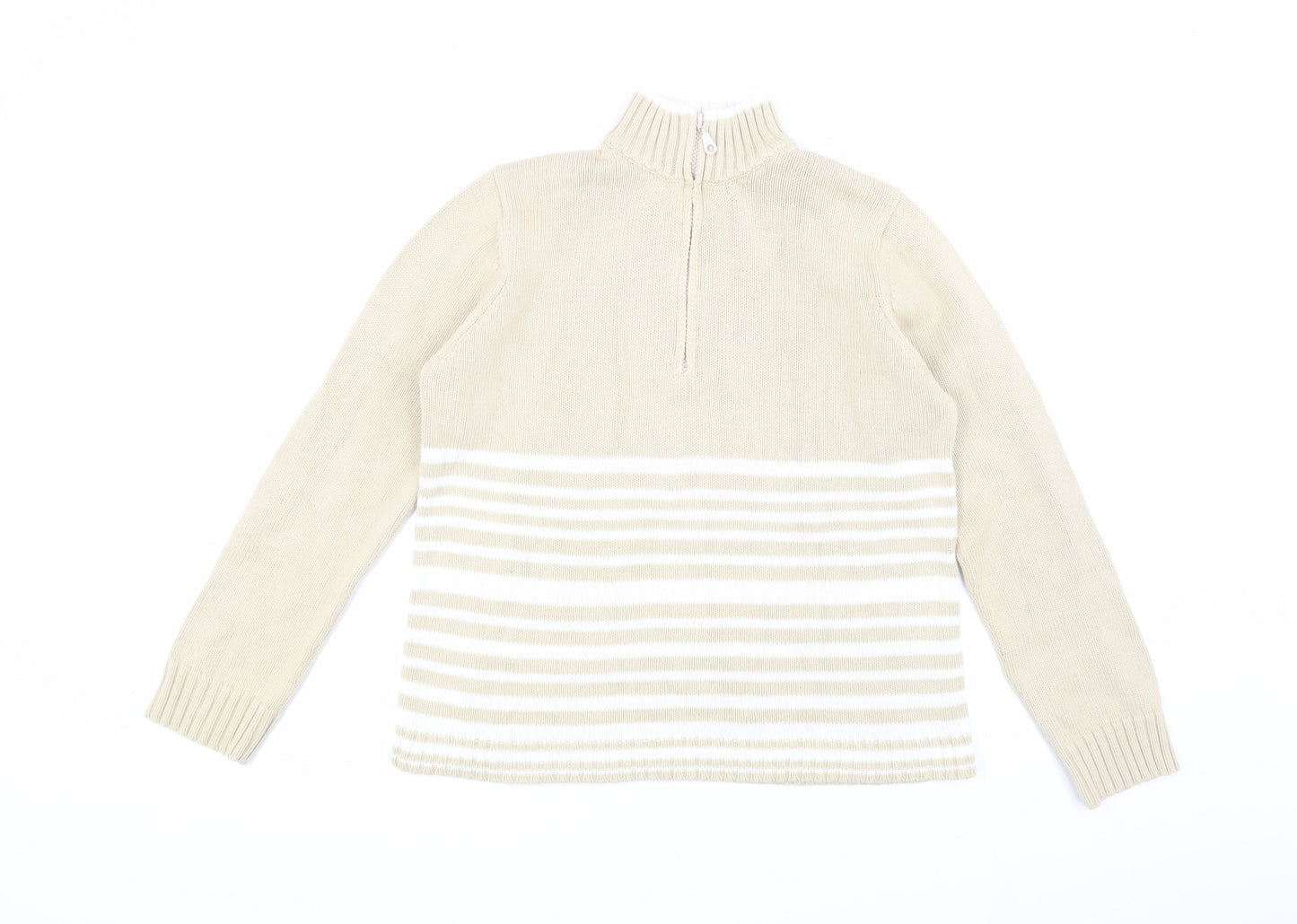 Littlewoods Beige Mock Neck Striped Jumper, Size 14, Casual Women