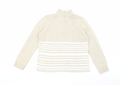 Littlewoods Beige Mock Neck Striped Jumper, Size 14, Casual Women